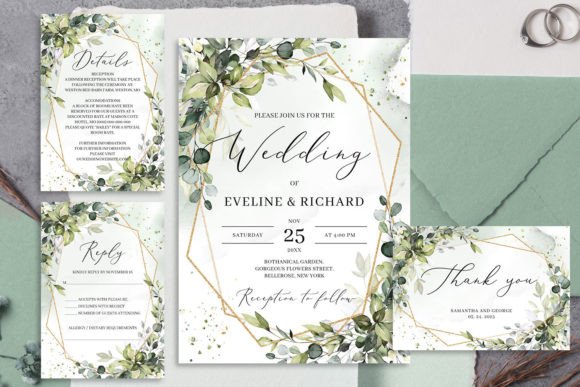 Download Greenery and Gold Frame Wedding Invite - Frame Collection